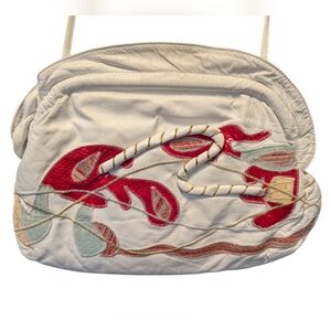 Vintage 1980s Abstract Leather White and Red Bag Purse Crossbody